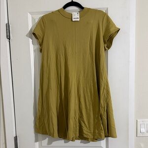 NWT Free People Women's Short Sleeve A-Line Dress in Olive Green
